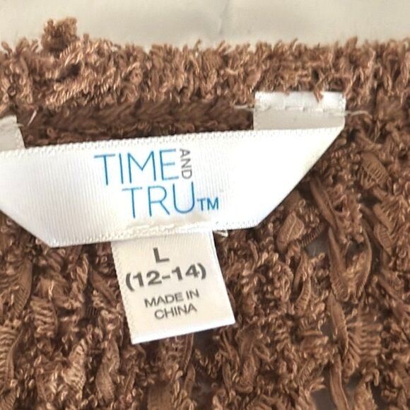 Time And Tru Brown V-Neck Loose Knit Sweater Size L (12-14) - Picture 4 of 7